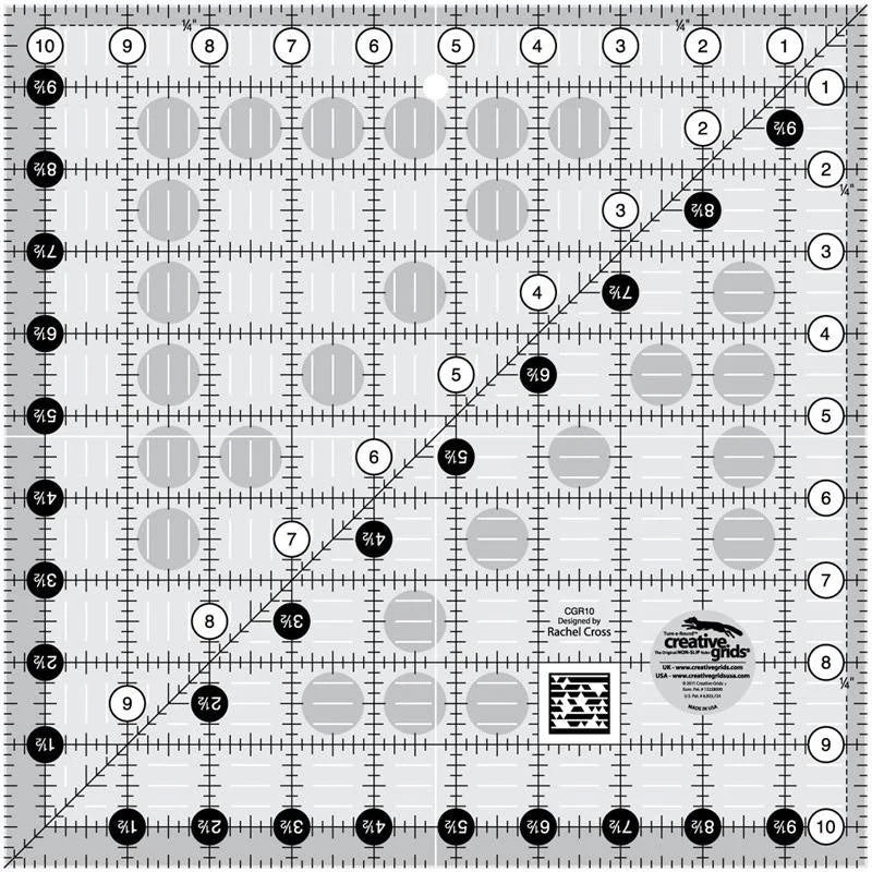 Creative Grids Quilt Ruler 10-1/2in x 10-1/2in Square – CGR10