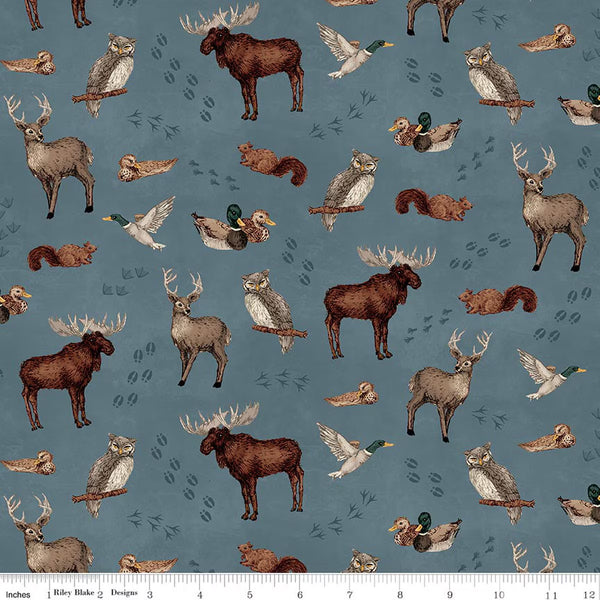 Whispering Pines 1/2 Yard – Animal Toss Blue